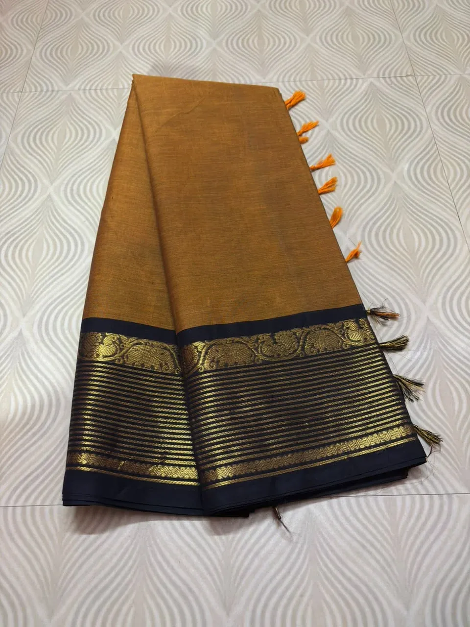 Kanchi Cotton Elephant Border Design Saree